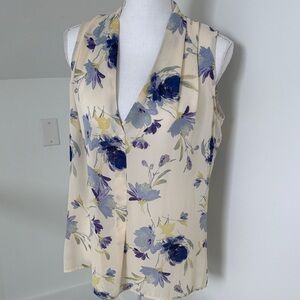 Rose & Olive Floral V-Neck Blouse - Cream and Blue